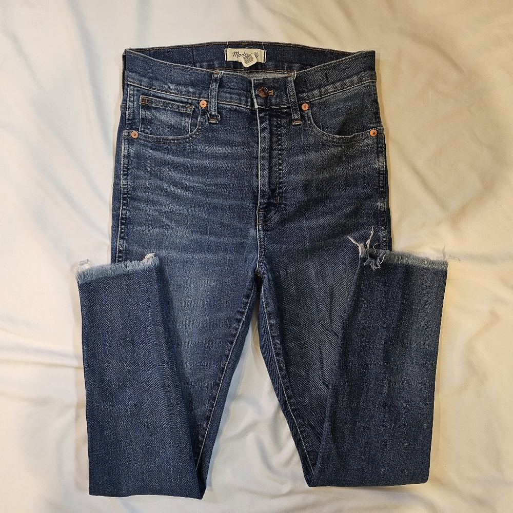 Madewell 10" High-Rise Skinny Jeans- Frayed Hems- Light Medium Wash- Size 28